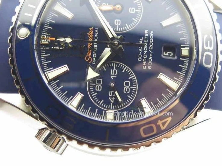 0203 Chic Planet Ocean Master Chrono 45mm SS OM 1:1 Best Edition Blue Dial On Blue Rubber Strap A 8172